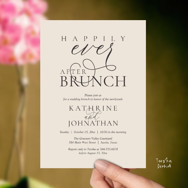 Convite Happily Ever After Brunch Post Wedding Elopement (Happily Ever After Brunch Post Wedding Elopement Reception Invitation Card in Cream Charcoal Grey)