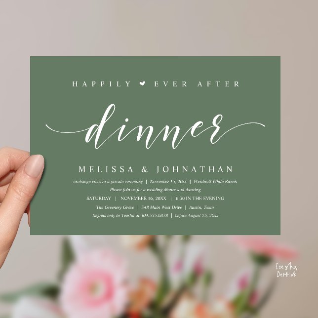 Convite Happily Ever After Dinner, Modern Minimalist (Happily Ever After Dinner, Modern Minimalist reception Invitation Card, sage green)