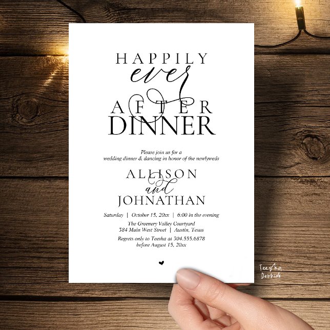 Convite Happily Ever After Dinner Modern Script Wedding (Happily Ever After Dinner Modern Script Wedding Invitation Card in Black and White)