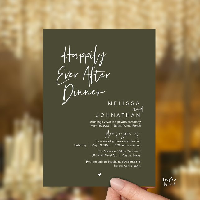 Convite Happily Ever After Dinner Modern Wedding Party (Happily Ever After Dinner Modern Wedding Reception Party Invitation Card olive green)