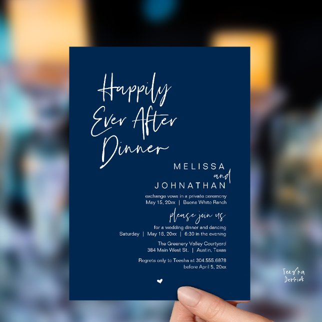 Convite Happily Ever After Dinner Modern Wedding Party (Happily Ever After Dinner Modern Wedding Reception Party Invitation Card navy Blue)