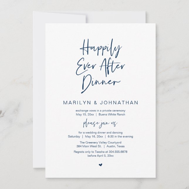Convite Happily Ever After Dinner Modern Wedding Reception (Frente)