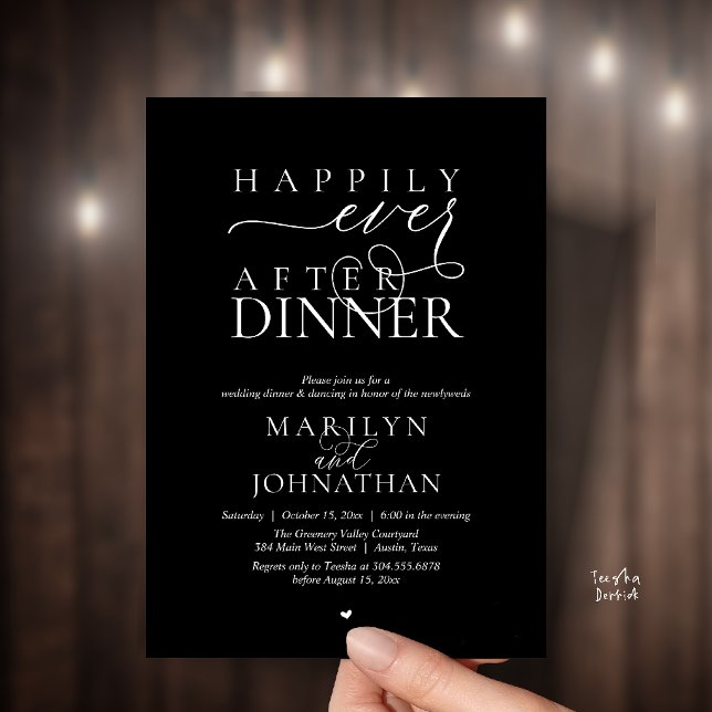 Convite Happily Ever After Dinner Modern Wedding Reception (Happily Ever After Dinner Modern Wedding Reception Invitation card in Classy Black)