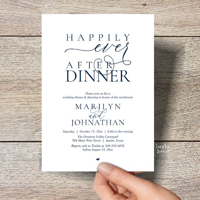 Convite Happily Ever After Dinner Modern Wedding Reception (Happily Ever After Dinner Modern Wedding Reception Invitation card in Navy Blue)
