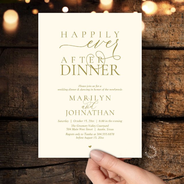 Convite Happily Ever After Dinner Modern Wedding Reception (Happily Ever After Dinner Modern Wedding Reception Invitation card in Gold yellow cream)