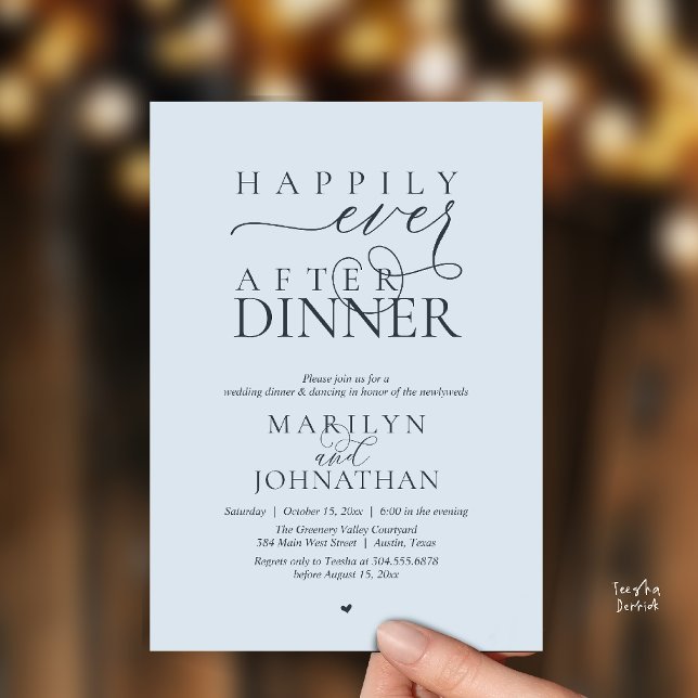 Convite Happily Ever After Dinner Modern Wedding Reception (Happily Ever After Dinner Modern Wedding Reception Invitation card in misty blue)