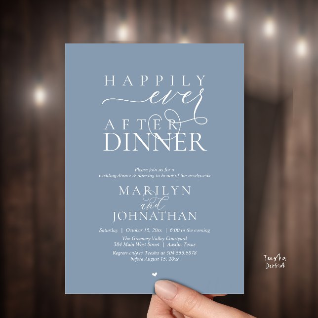 Convite Happily Ever After Dinner Modern Wedding Reception (Happily Ever After Dinner Modern Wedding Reception Invitation card in Dusty blue)