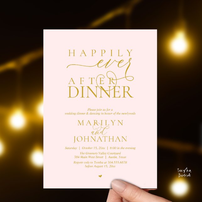 Convite Happily Ever After Dinner Modern Wedding Reception (Happily Ever After Dinner Modern Wedding Reception Invitation card in Blush yellow gold)