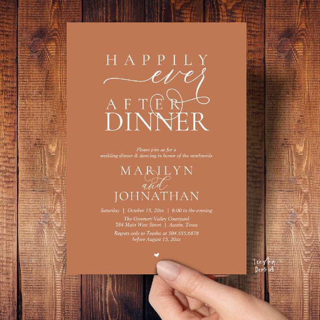 Convite Happily Ever After Dinner Modern Wedding Reception (Happily Ever After Dinner Modern Wedding Reception Invitation card in Copper Terracotta Brown)