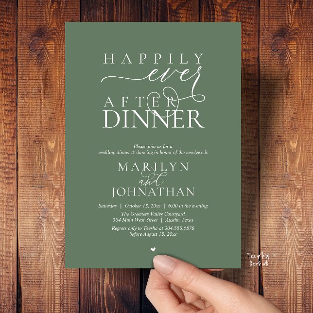 Convite Happily Ever After Dinner Modern Wedding Reception (Happily Ever After Dinner Modern Wedding Reception Invitation card in Sage Green)