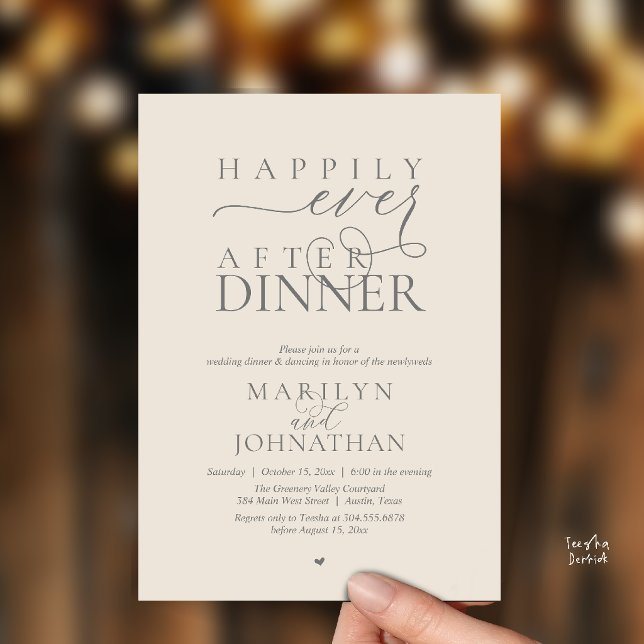 Convite Happily Ever After Dinner Modern Wedding Reception (Happily Ever After Dinner Modern Wedding Reception Invitation card in Cream Grey)