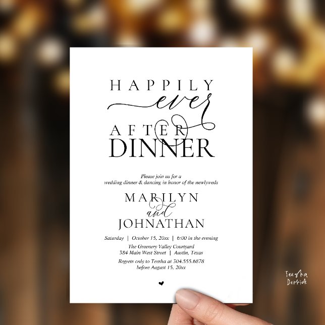 Convite Happily Ever After Dinner Modern Wedding Reception (Happily Ever After Dinner Modern Wedding Reception Invitation card in black and white)