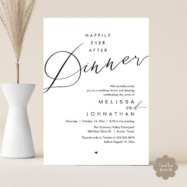Convite Happily Ever After Dinner Romantic Wedding Party (Happily Ever After Dinner Romantic Wedding Reception Party Invitation card in black white)