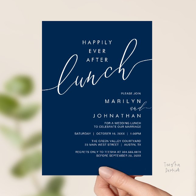 Convite Happily Ever After Dinner Wedding Reception Dinner (Happily Ever After Lunch Wedding Reception Invitation Card in Navy Blue)