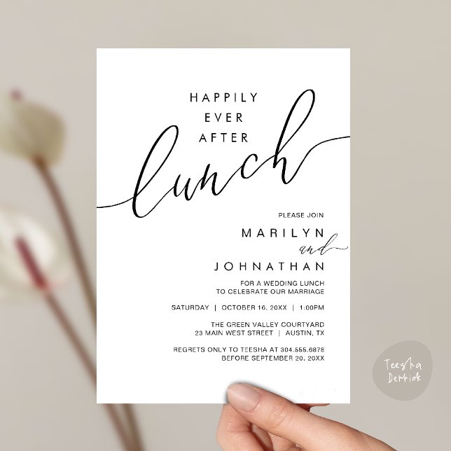 Convite Happily Ever After Dinner Wedding Reception Dinner (Happily Ever After Lunch Wedding Reception Invitation Card in Black white)