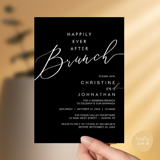 Convite Happily Ever After Dinner Wedding Reception Dinner (Happily Ever After Brunch Post Wedding Reception Invitation Card in Black White)