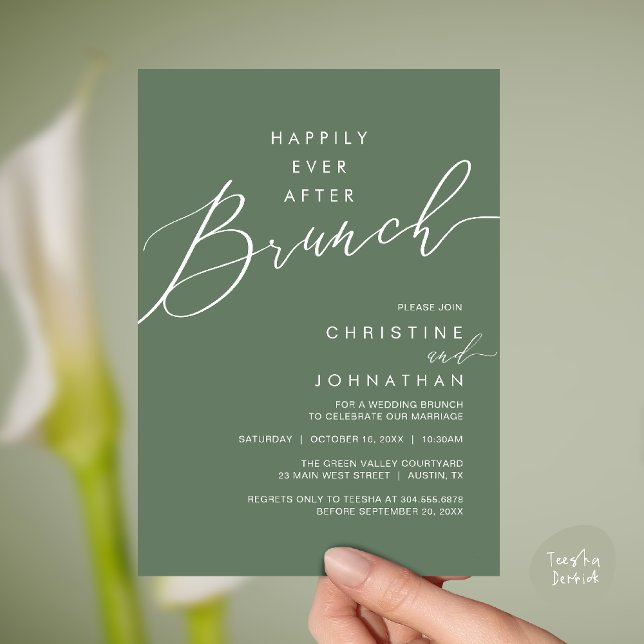 Convite Happily Ever After Dinner Wedding Reception Dinner (Happily Ever After Brunch Post Wedding Reception Invitation Card in Sage Green)