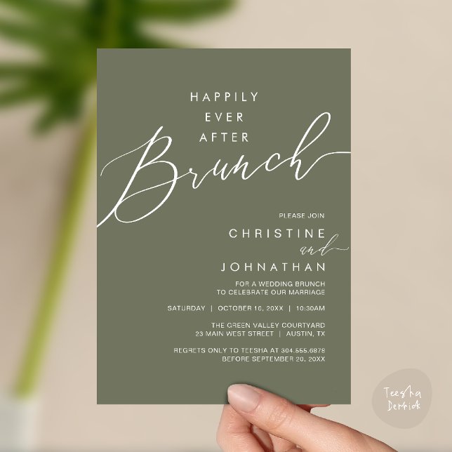 Convite Happily Ever After Dinner Wedding Reception Dinner (Happily Ever After Brunch Post Wedding Reception Invitation Card in Sage Green)