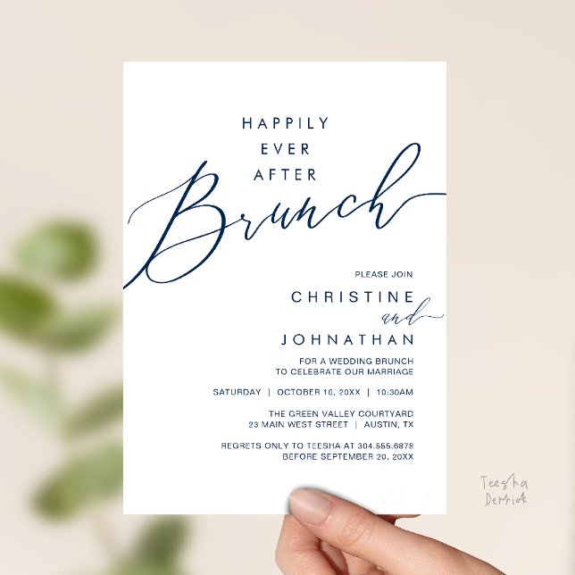 Convite Happily Ever After Dinner Wedding Reception Dinner (Happily Ever After Brunch Post Wedding Reception Invitation Card in Navy Blue)
