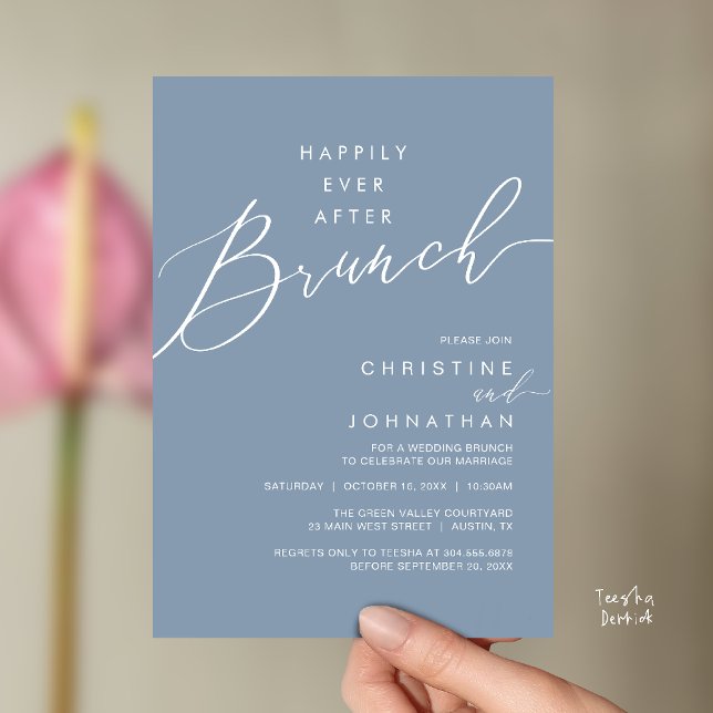 Convite Happily Ever After Dinner Wedding Reception Dinner (Happily Ever After Brunch Post Wedding Reception Invitation Card in Dusty Blue)