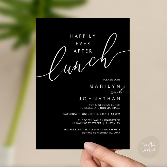 Convite Happily Ever After Dinner Wedding Reception Dinner (Happily Ever After Lunch Wedding Reception Invitation Card in Black White)