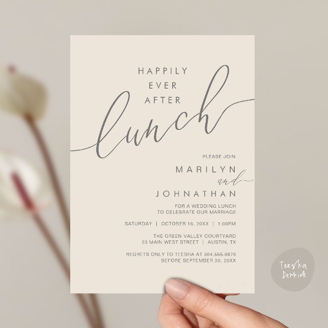 Convite Happily Ever After Dinner Wedding Reception Dinner (Happily Ever After Lunch Wedding Reception Invitation Card in Cream Grey)
