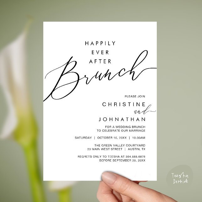 Convite Happily Ever After Dinner Wedding Reception Dinner (Happily Ever After Brunch Post Wedding Reception Invitation Card in Black White)