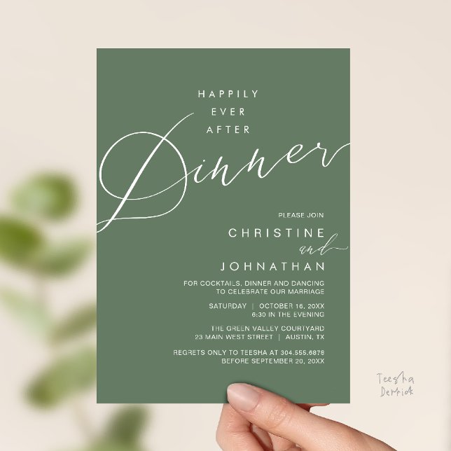 Convite Happily Ever After Dinner Wedding Reception Dinner (Happily Ever After Dinner Wedding Reception Dinner Invitation Card in Sage Green)