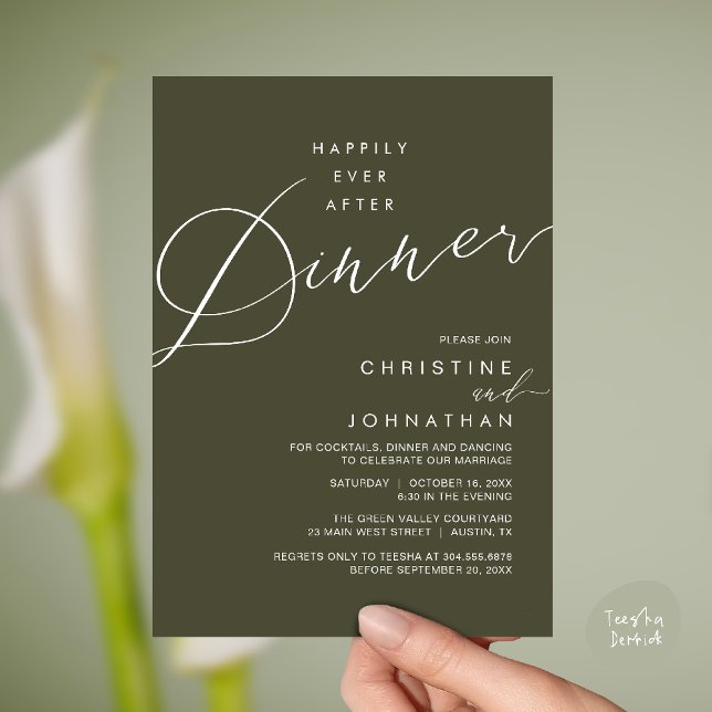 Convite Happily Ever After Dinner Wedding Reception Dinner (Happily Ever After Dinner Wedding Reception Dinner Invitation Card in Olive green)