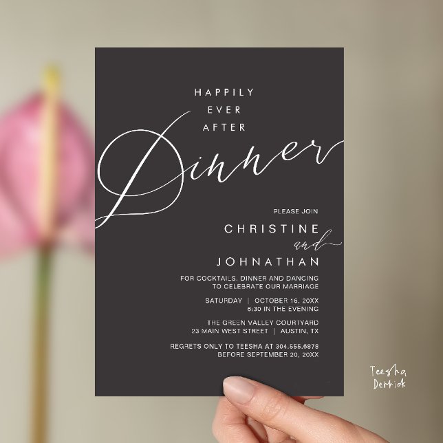 Convite Happily Ever After Dinner Wedding Reception Dinner (Happily Ever After Dinner Wedding Reception Dinner Invitation Card in Charcoal Grey)