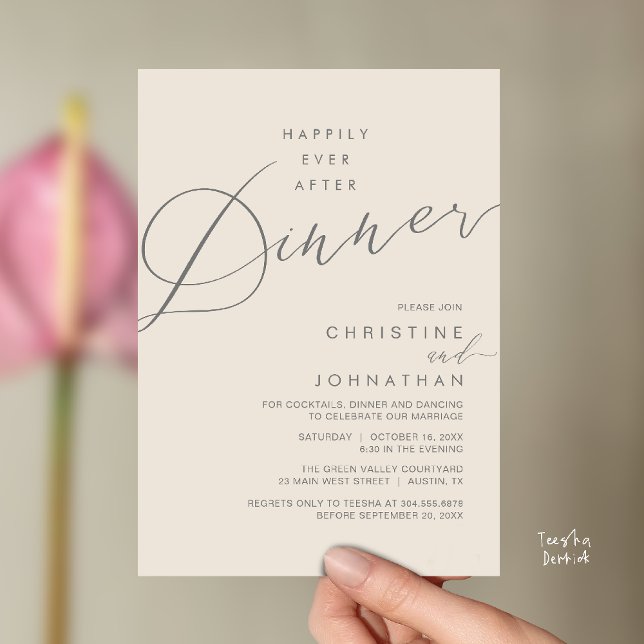 Convite Happily Ever After Dinner Wedding Reception Dinner (Happily Ever After Dinner Wedding Reception Dinner Invitation Card in Cream Grey)