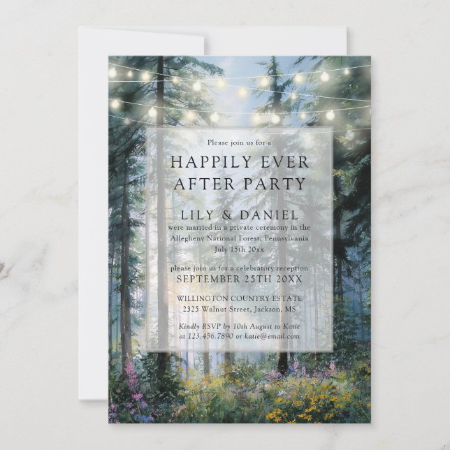 Convite Happily Ever After Forest String Lights Wedding (Frente)