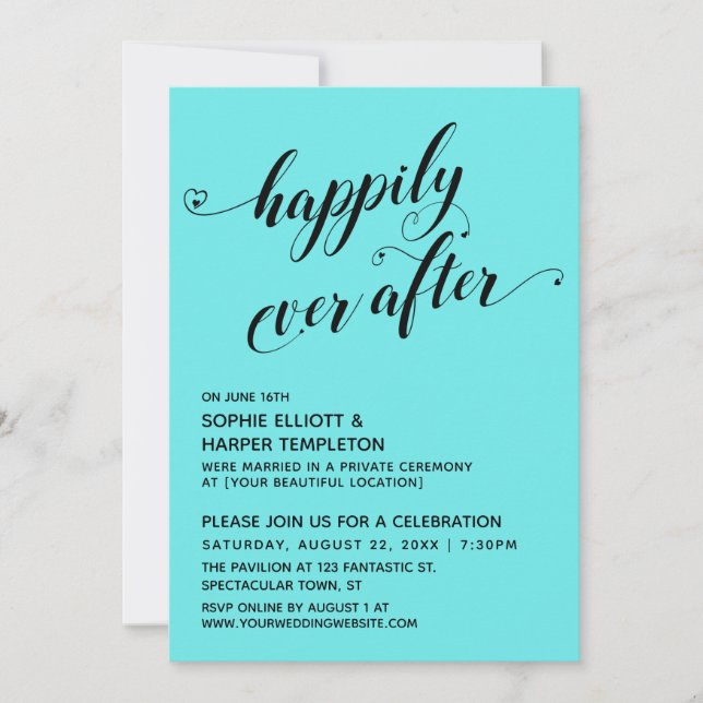 Convite Happily Ever After Hearts Script Recepção Aqua (Frente)