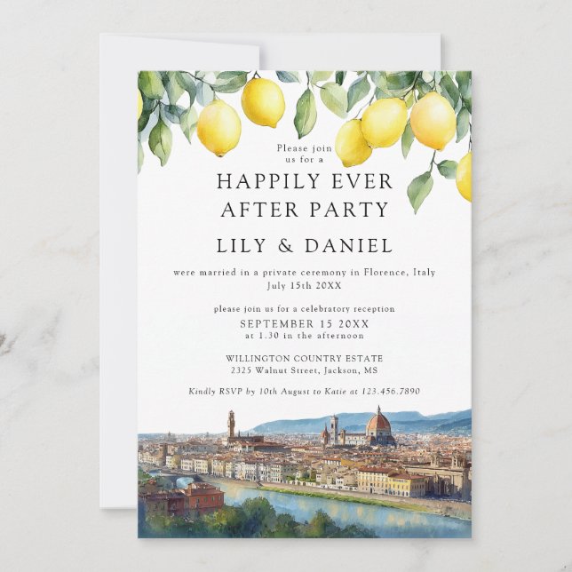Convite Happily Ever After Lemons Florence Italy Wedding (Frente)
