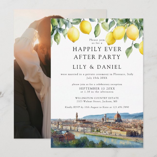 Convite Happily Ever After Lemons Florence Photo Wedding (Frente/Verso)