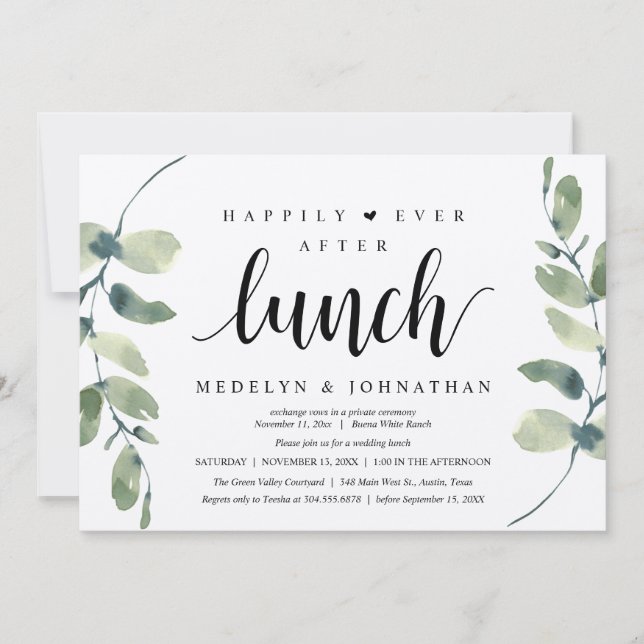 Convite Happily Ever After Lunch, Greenery Rustic Wedding  (Frente)