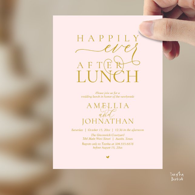 Convite Happily Ever After Lunch Modern Wedding Elopement (Happily Ever After Lunch Modern Wedding Elopement Invitation Card in yellow gold blush)