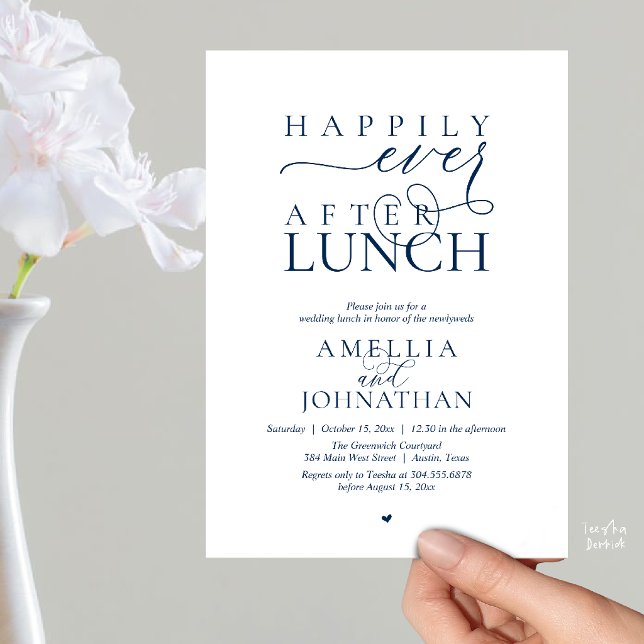 Convite Happily Ever After Lunch Modern Wedding Elopement (Happily Ever After Lunch Modern Wedding Elopement Invitation Card in navy blue)