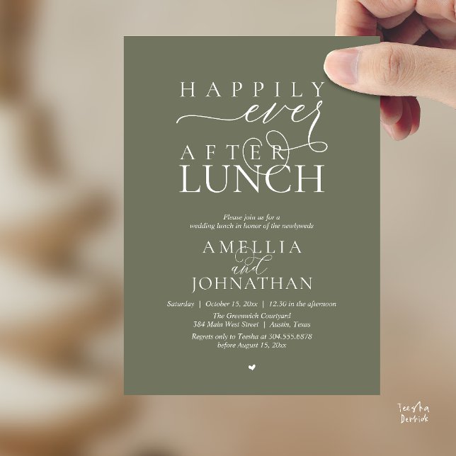 Convite Happily Ever After Lunch Modern Wedding Elopement (Happily Ever After Lunch Modern Wedding Elopement Invitation Card in sage green olive)