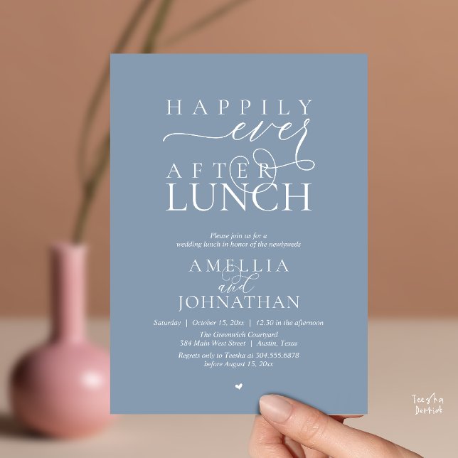 Convite Happily Ever After Lunch Modern Wedding Elopement (Happily Ever After Lunch Modern Wedding Elopement Invitation Card in dusty blue)