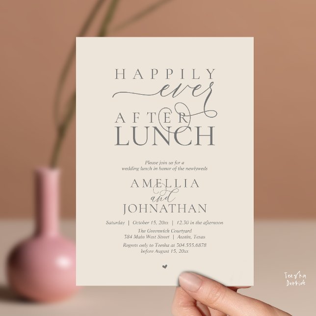 Convite Happily Ever After Lunch Modern Wedding Elopement (Happily Ever After Lunch Modern Wedding Elopement Invitation Card in cream grey)