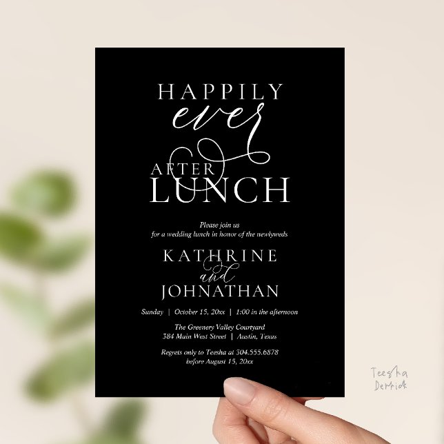 Convite Happily Ever After Lunch Post Wedding Elopement (Happily Ever After Lunch Post Wedding Elopement Invitation card, luncheon love laughter  black white)