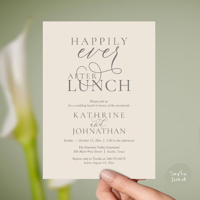 Convite Happily Ever After Lunch Post Wedding Elopement (Happily Ever After Lunch Post Wedding Elopement Invitation card, luncheon love laughter  cream grey)