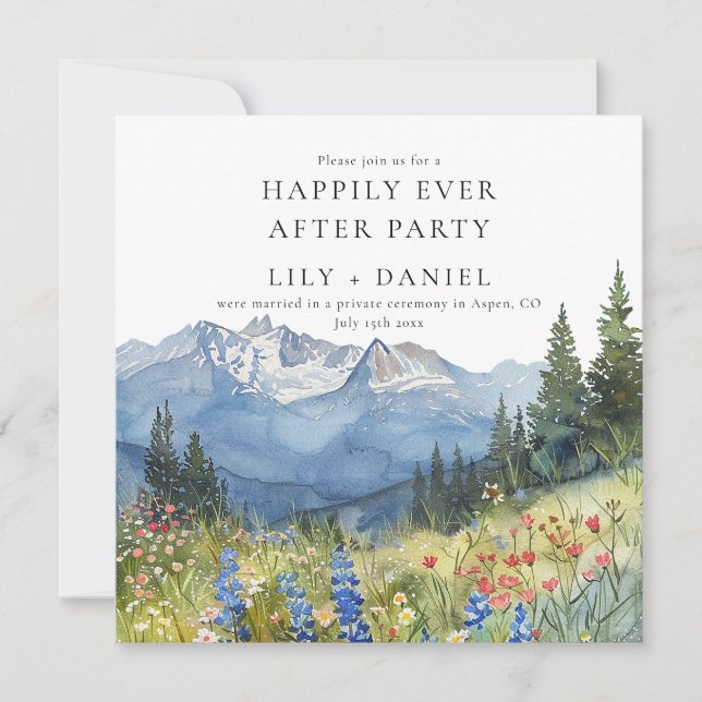 Convite Happily Ever After Mountain Floral Wedding (Frente)