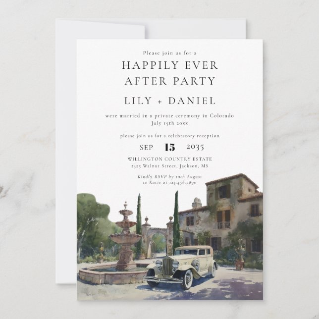 Convite Happily Ever After Old Money Estate Wedding (Frente)
