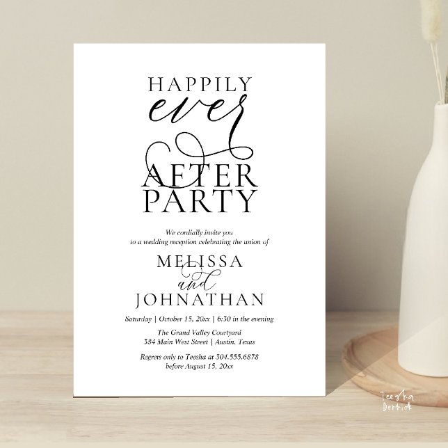 Convite Happily Ever After Party, Classy Wedding Reception (Happily Ever After Party, Classy Wedding Reception Modern Dinner Invitation Card PDF Black White)