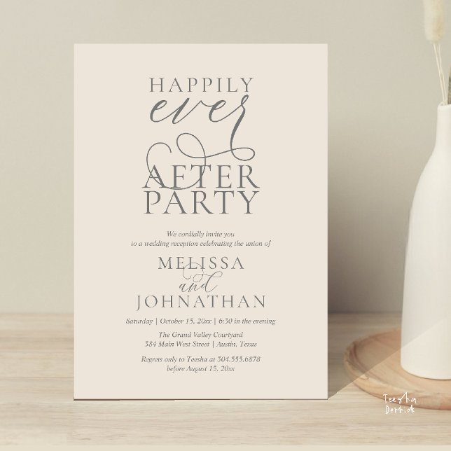 Convite Happily Ever After Party, Classy Wedding Reception (Happily Ever After Party, Classy Wedding Reception Modern Dinner Invitation Card PDF Cream Grey)