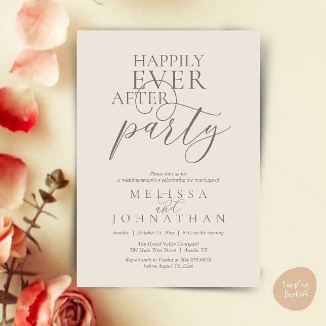 Convite Happily Ever After Party, Modern Classy Wedding (Happily Ever After Party, Modern Classy Wedding Invitation Card PDF Cream Grey)