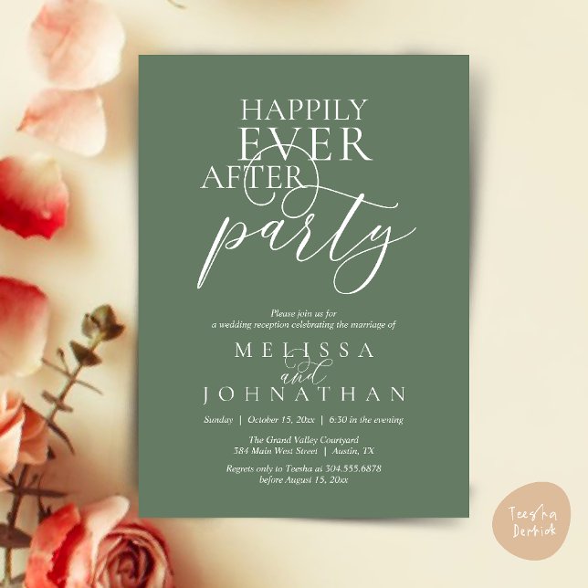 Convite Happily Ever After Party, Modern Classy Wedding (Happily Ever After Party, Modern Classy Wedding Invitation Card PDF Sage Green)