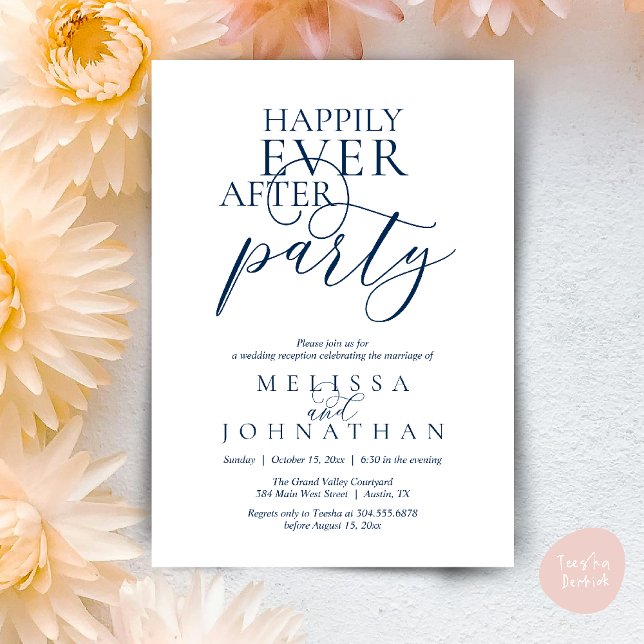 Convite Happily Ever After Party, Modern Classy Wedding (Happily Ever After Party, Modern Classy Wedding Invitation Card PDF navy Blue)